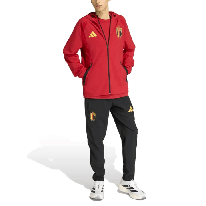 Belgium Adidas soccer tracksuit set 2026/27 in red and black with hooded jacket and matching pants for adults