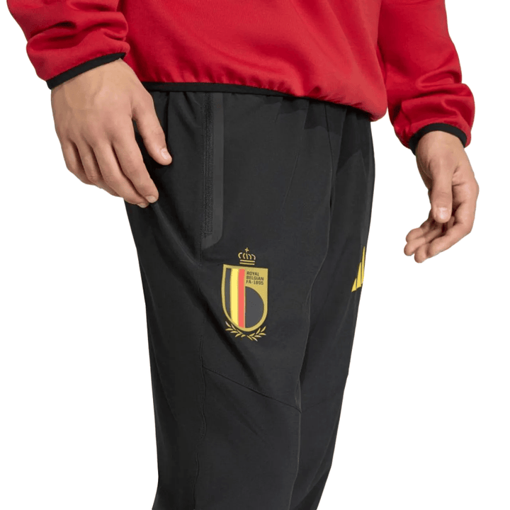 Belgium Casual Travel hooded presentation soccer tracksuit set by Adidas in red and black with logo detail