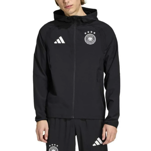 Adidas black Germany presentation suit 2026 featuring a hooded jacket and matching pants for athletes
