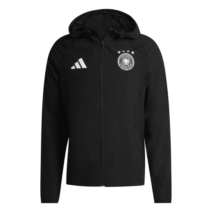 Germany Casual Travel hooded presentation soccer tracksuit in black by Adidas with official team logo
