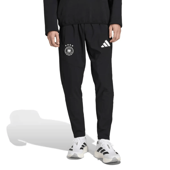 Germany Casual Travel hooded presentation tracksuit 2026/27 by Adidas in black with official soccer tracksuit design