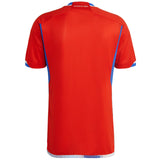 Back view of Chile soccer jersey in red with blue accents to buy Chile soccer jersey online