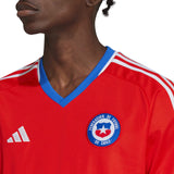 Red Chile soccer jersey with blue collar and federation logo to buy Chile soccer jersey online