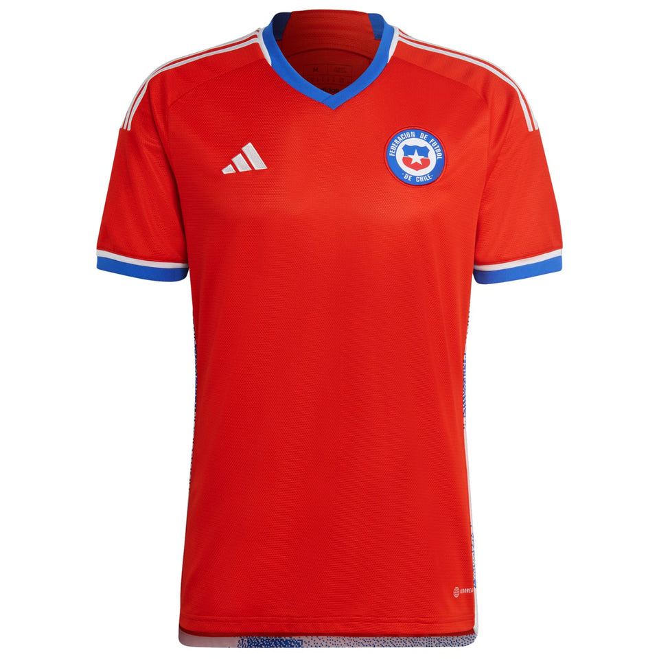 Red Chile soccer jersey with blue and white accents available to buy Chile soccer jersey online