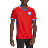 Red Chile soccer jersey with blue and white trim featuring team logo to buy Chile soccer jersey online