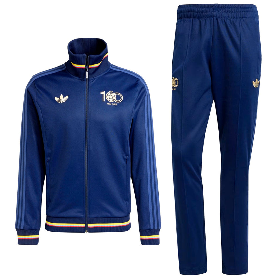 Adidas Colombia 100th anniversary tracksuit in navy with gold accents and retro design features