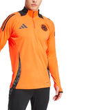 Men's Adidas Colombia training suit top in bright orange with black accents on SoccerTracksuits.com
