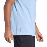 Light blue Germany 175th anniversary goalkeeper jersey on model showing side hem tag and ribbed texture