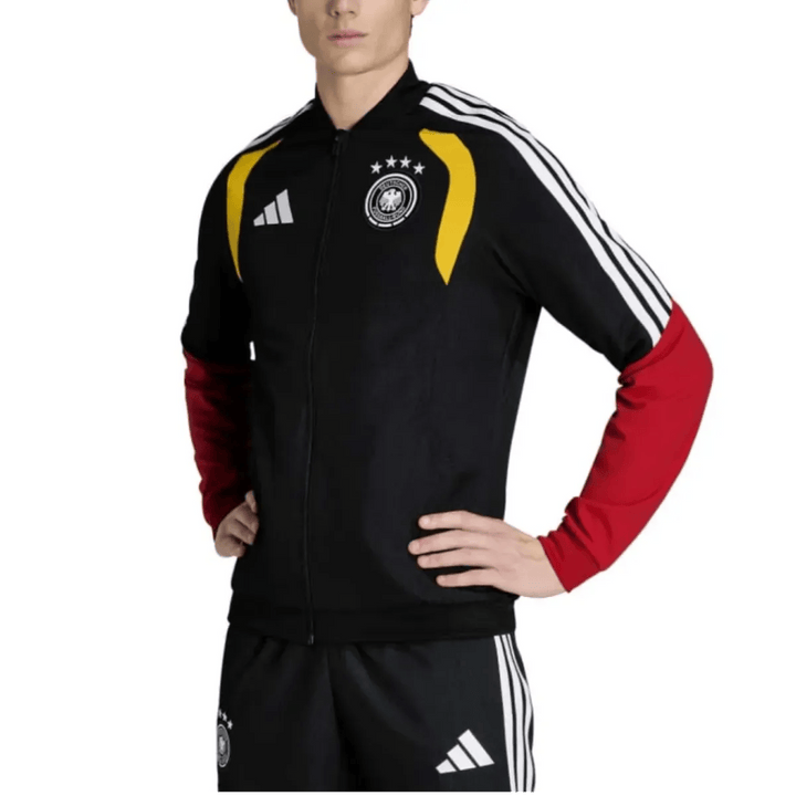 Germany black training presentation soccer tracksuit set 2026/27 by Adidas with red and yellow accents for adults