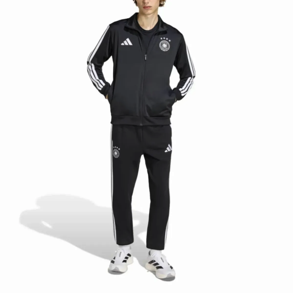 Adidas Germany black soccer tracksuit 2026 featuring a sleek design with iconic stripes and team logo