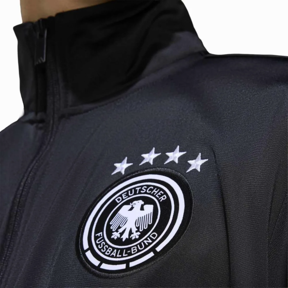 Adidas Germany black soccer tracksuit 2026 featuring the official DFB badge and four stars