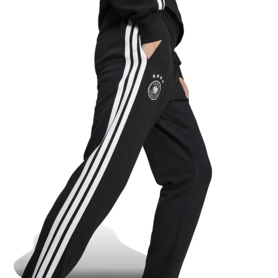 Adidas Germany black soccer tracksuit 2026 with iconic three stripes and logo on pants