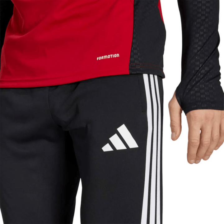 Germany red training technical soccer tracksuit set by Adidas with black pants and white stripes