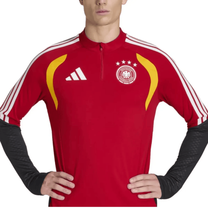 Germany red training technical soccer tracksuit 2026/27 by Adidas with long sleeves and zip collar