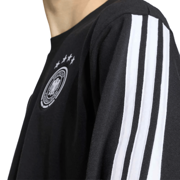 Germany Casual 3S 2026/27 black soccer tracksuit set with white Adidas stripes and official logo for adults