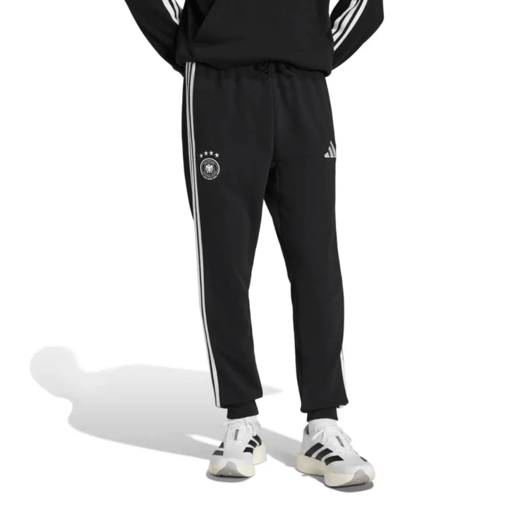 Germany Casual 3S black soccer tracksuit set by Soccer Tracksuits with Adidas logo and three stripes design