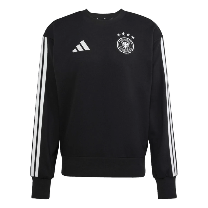 Germany Casual 3S black soccer tracksuit set by Adidas with long sleeves and official logo