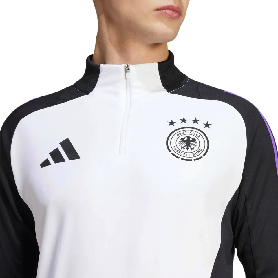 Adidas Germany training suit 2024 white and black soccer tracksuit top with zip collar and logos