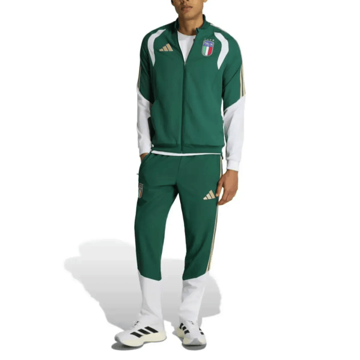 Italy green training presentation soccer tracksuit 2026/27 by Adidas with official team logo and sporty design