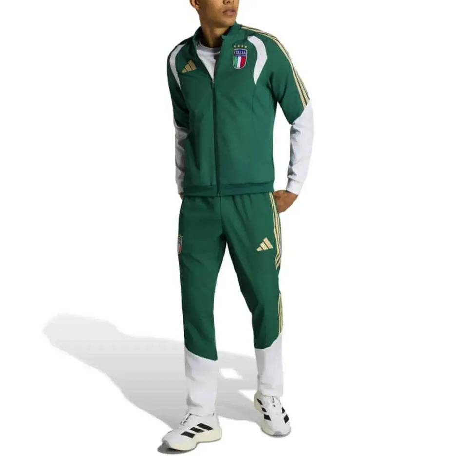 Adidas Italy green presentation tracksuit 2026 featuring a sleek design and comfortable fit for athletes