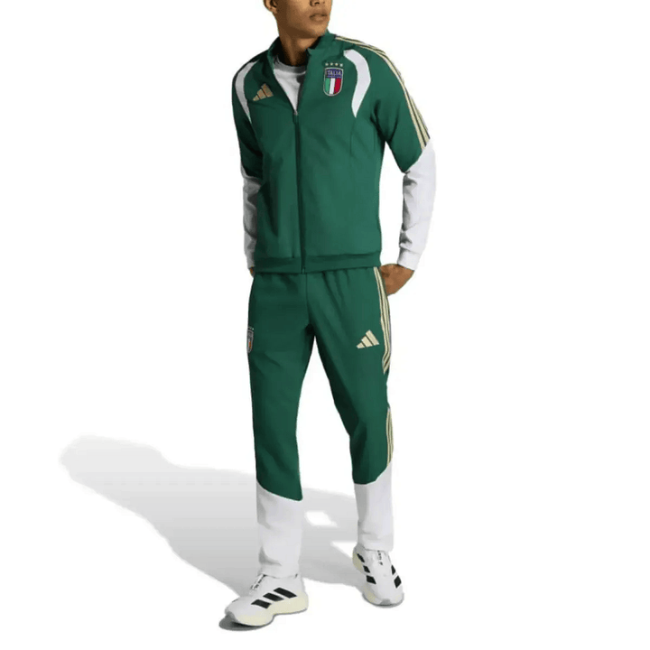 Italy green soccer tracksuit set by Adidas with official team logo and contrasting white details