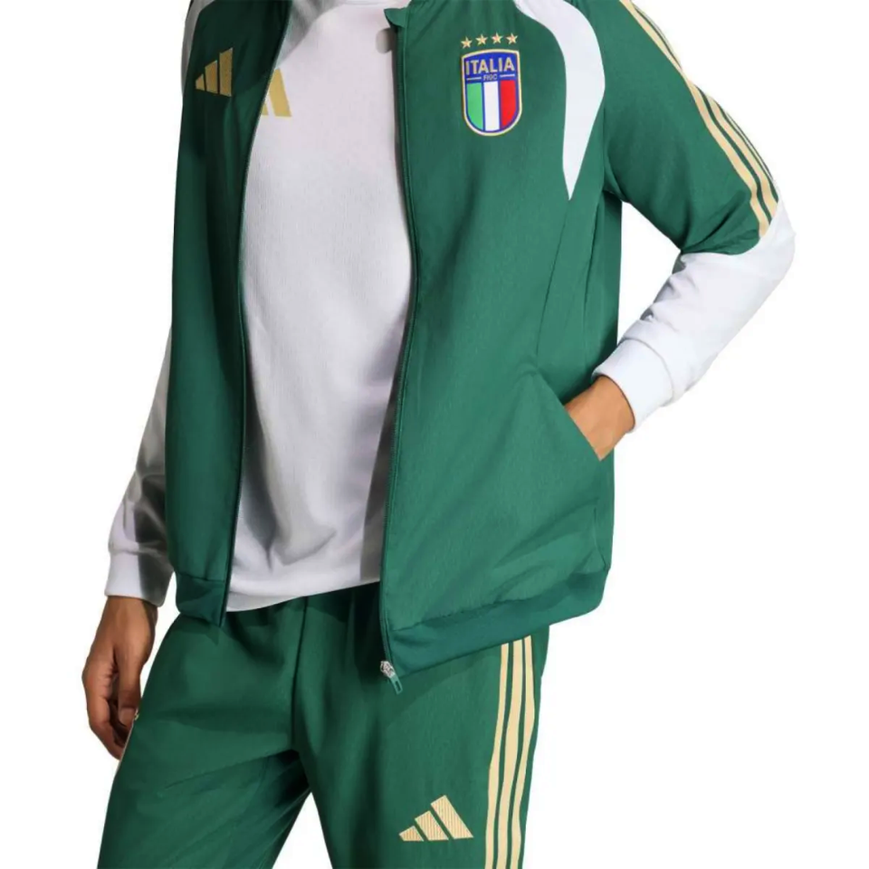 Adidas Italy green presentation tracksuit 2026 with stylish details and Italy flag emblem