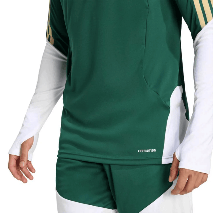 Italy green training technical soccer tracksuit set by Adidas with long sleeves and breathable fabric for adults