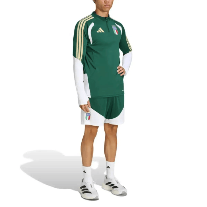 Italy green training technical soccer tracksuit set by Adidas with official team logo and gold accents