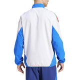 Mens Italy national team presentation tracksuit back view white and blue jacket with tricolor shoulder stripe