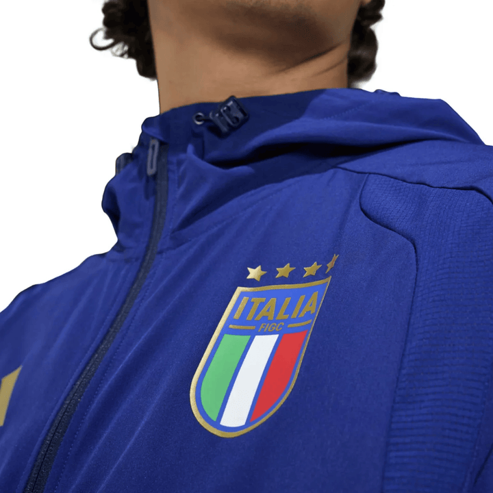 Authentic Adidas Italy casual travel 2026/27 soccer tracksuit in blue with hood and official logo detail