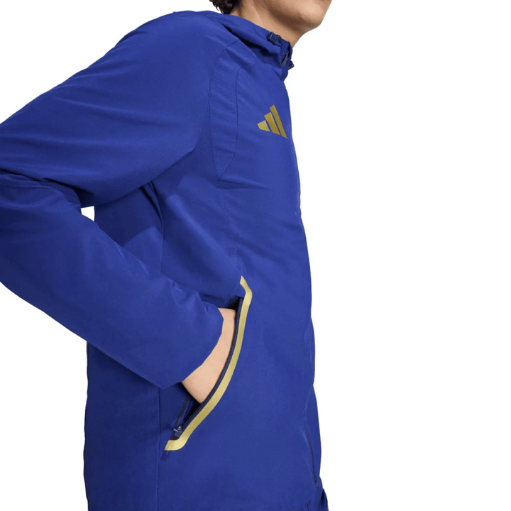 Italy Casual Travel hooded presentation soccer tracksuit in blue by Soccer Tracksuits with zippered pockets