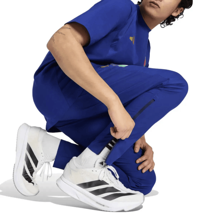 Italy Casual Travel hooded presentation soccer tracksuit in blue by Soccer Tracksuits with elastic cuffs and logo details