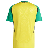 Jamaica 2024 Adidas soccer jersey featuring a vibrant yellow and green design with Reggae Boyz text