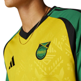 Close-up of Jamaica 2024 Adidas soccer jersey featuring vibrant colors and team logo