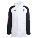Juventus white Adidas parka jacket featuring pink stripes and logo for stylish outerwear