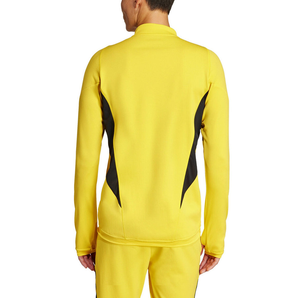 Back view of Juventus yellow training tracksuit 2024 with black side accents on SoccerTracksuits.com