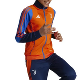 Kids Juventus tracksuit 2024 in orange and navy blue with Juventus logo and Adidas stripes
