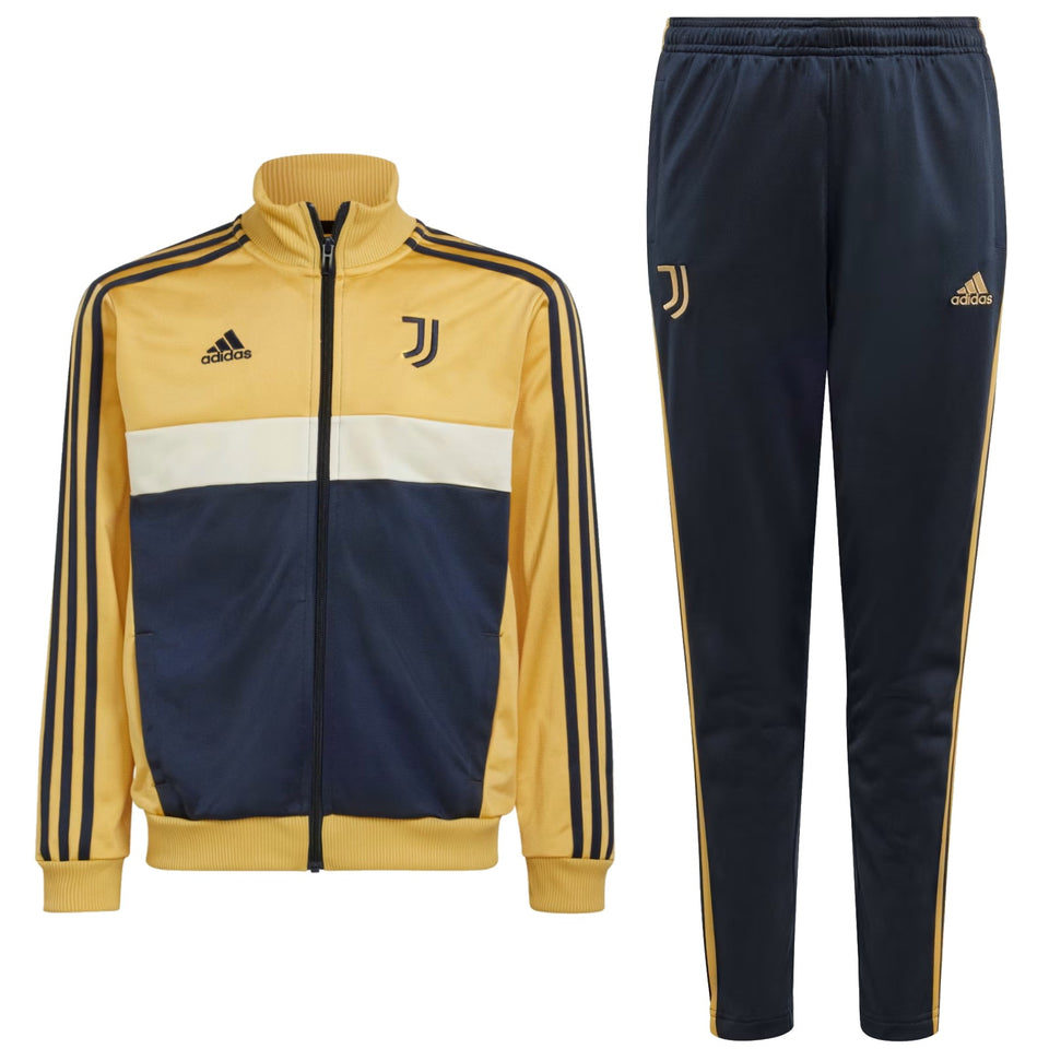 Kids Juventus tracksuit 2024 in yellow and navy with full zip jacket and matching pants