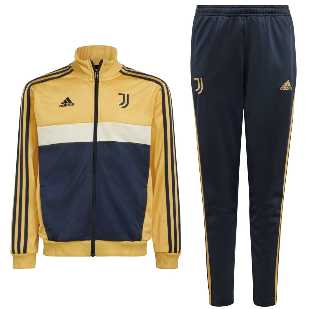 Kids Juventus tracksuit 2024 in yellow and navy with full zip jacket and matching pants
