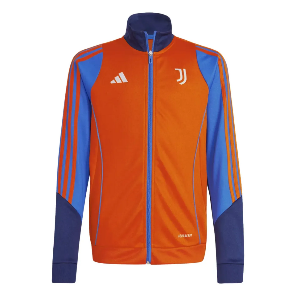 Kids Juventus tracksuit 2024 orange and blue jacket with full zipper and Juventus logo