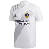 White LA Galaxy home jersey 2021 with gray diagonal sash Adidas logo and Herbalife Nutrition sponsor