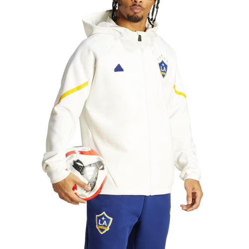 LA Galaxy pre match jacket and pants soccer tracksuit in white and blue with team logo
