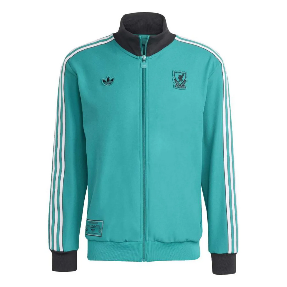 Liverpool Adidas Originals presentation tracksuit jacket in teal with logo and striped design