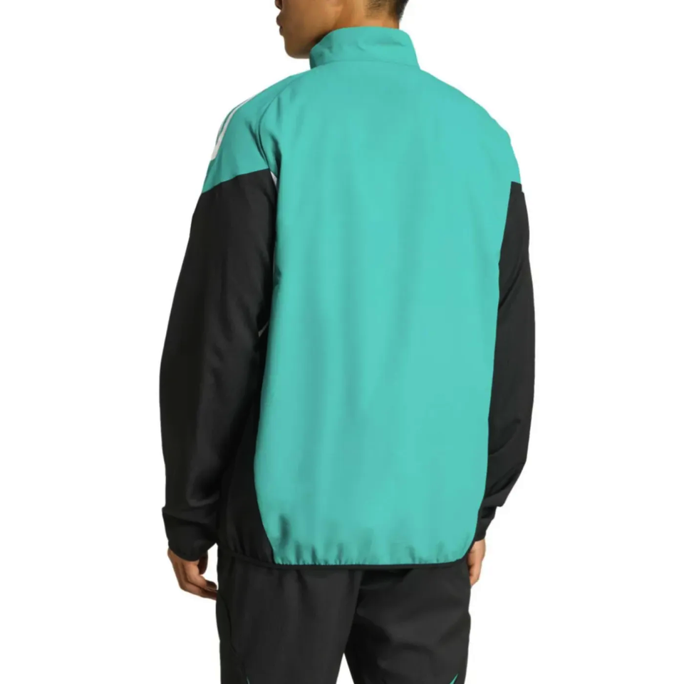 Back view of Liverpool Champions League tracksuit in teal and black, designed for comfort and style