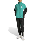 Liverpool Champions League tracksuit in teal and black, featuring the AXA logo and sleek design.