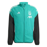 Liverpool Champions League tracksuit in teal with black sleeves and AXA logo. Shop on SoccerTracksuits.com