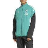 Liverpool Champions League tracksuit in teal and black with Adidas logo and AXA sponsor branding