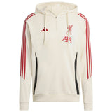 Cream Liverpool FC hooded training tracksuit top with red stripes and logo on SoccerTracksuits.com