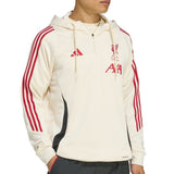 Liverpool FC hooded training tracksuit top in cream with red stripes and black accents