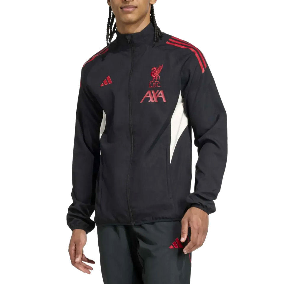 Adidas Liverpool presentation tracksuit 2025 featuring team logo and sporty design on SoccerTracksuits.com